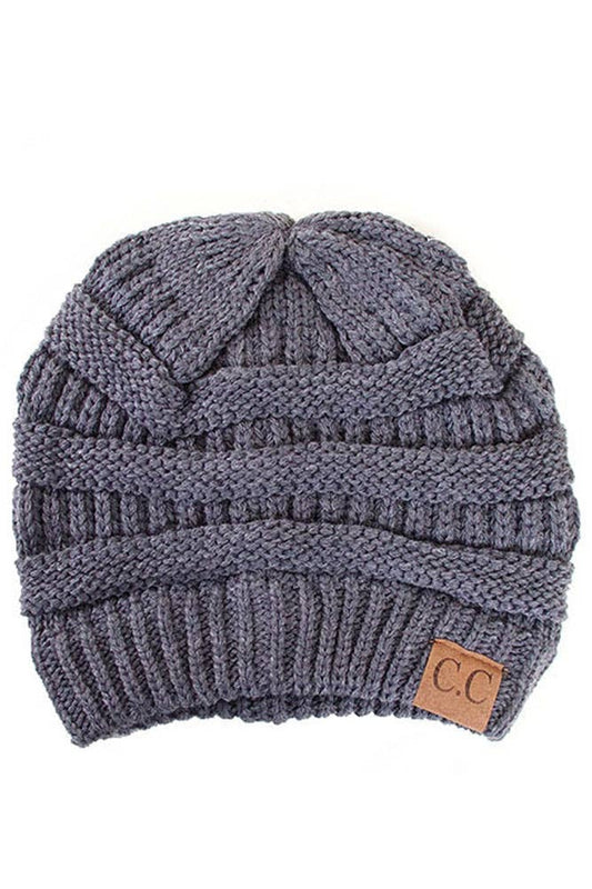 Dark Melange Gray Cable Knit Classic Beanie Winter Hat