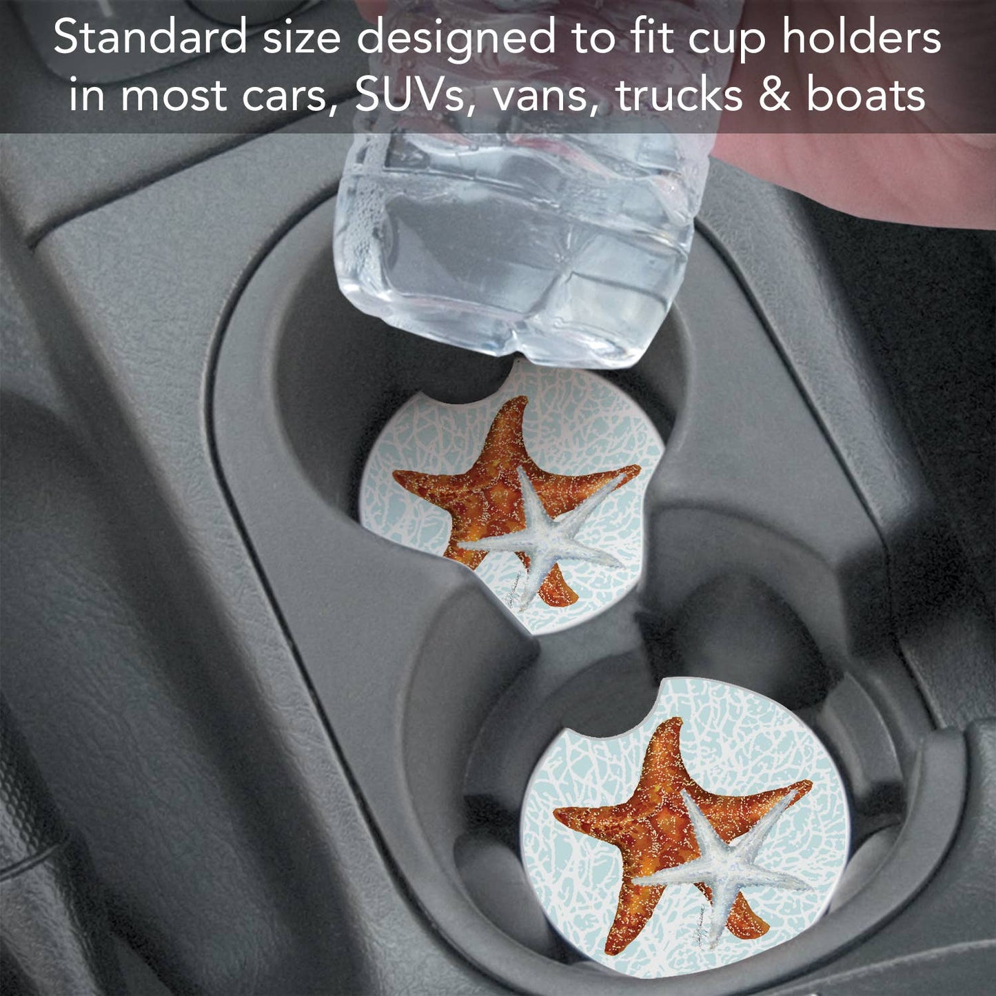 "Seas The Day Starfish" Absorbent Stone Car Coaster 1pk