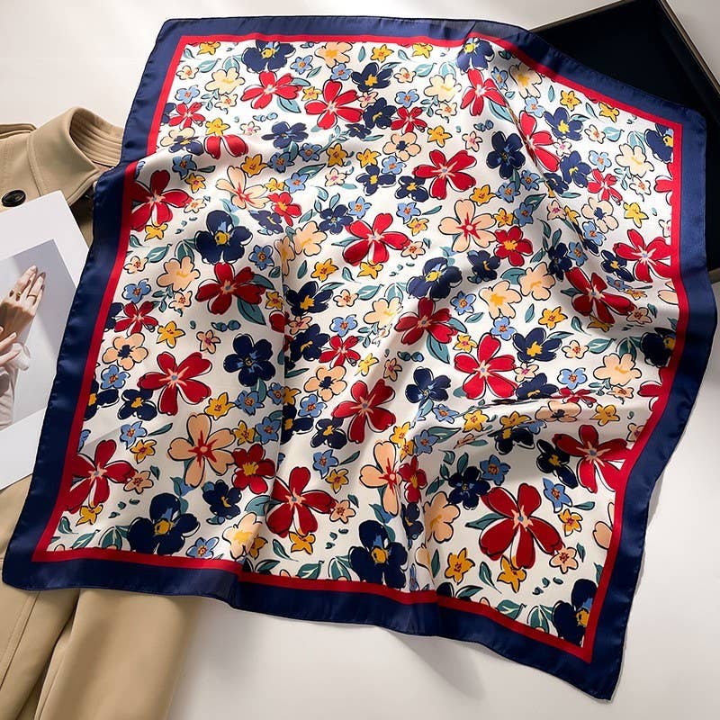 Large Navy Floral Print Bandana Scarf
