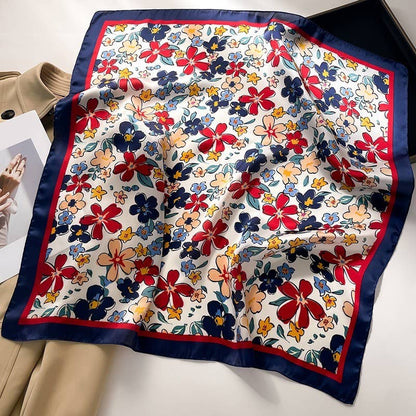Large Navy Floral Print Bandana Scarf