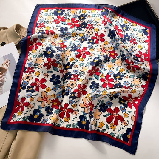 Large Navy Floral Print Bandana Scarf