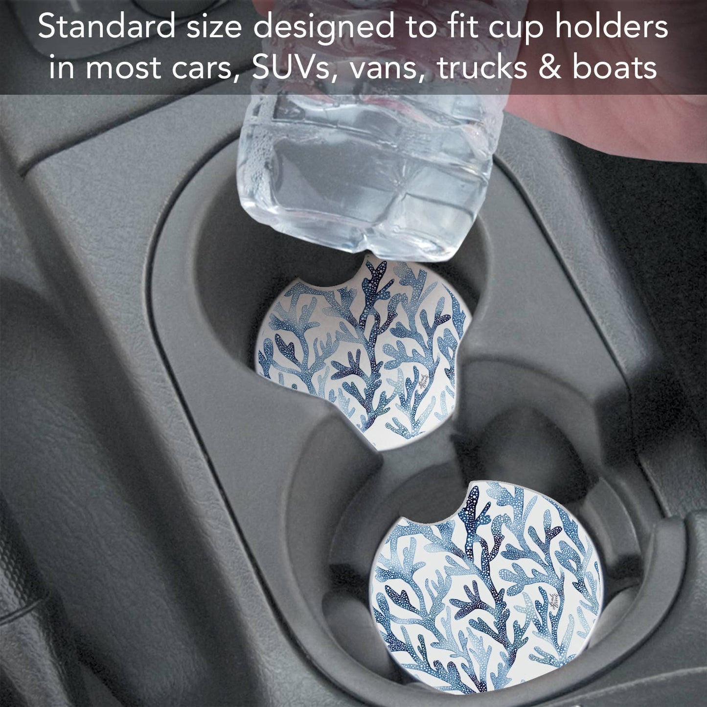 "Ocean Coral" Absorbent Stone Car Coaster 1pk