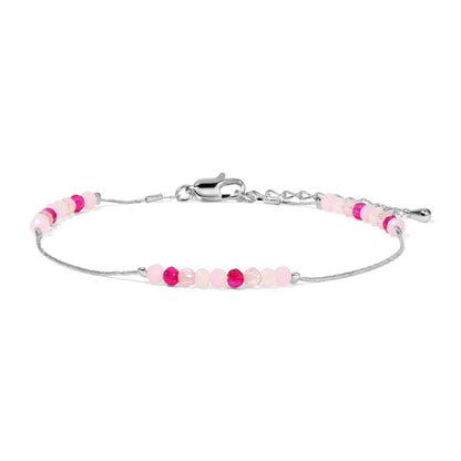 Pink Mini Beaded Crystal with Silver Chain Ankle Bracelet