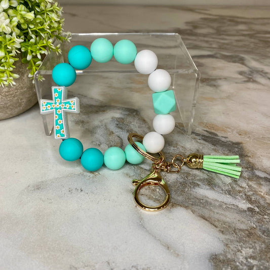 Silicone Bracelet Keychain - Cross - Mint