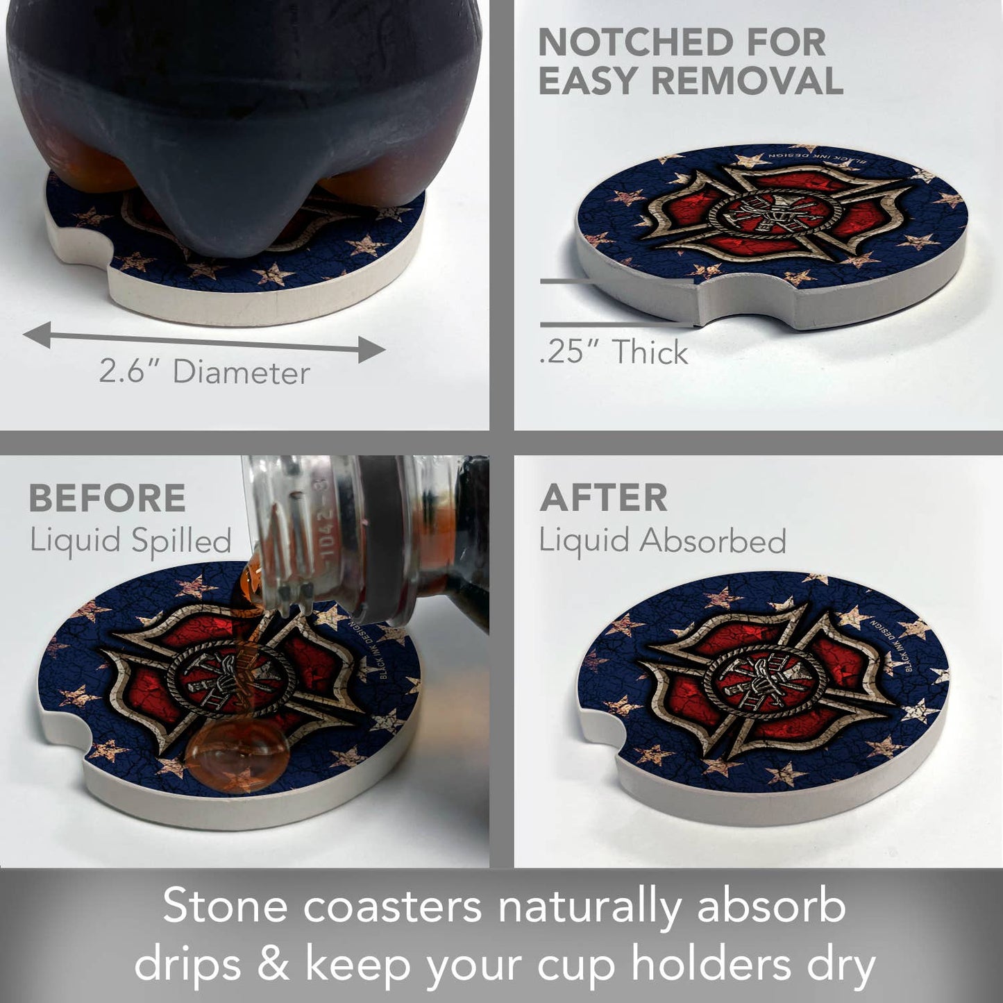 Firefighter Absorbent Stone Car Coaster 1 Pack