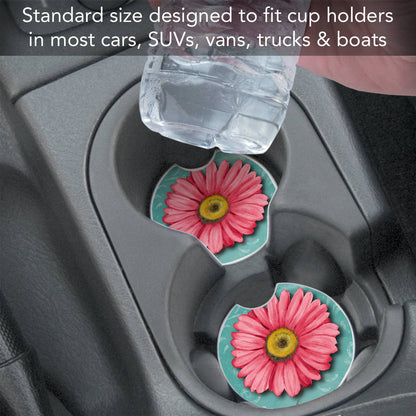 Blooming Daisy Absorbent Stone Car Coaster 1 Pk