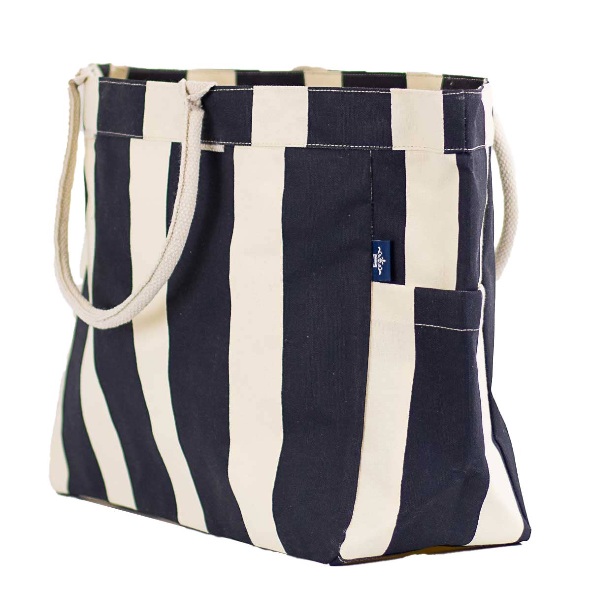 Cabana Stripe Durham Tote Natural/Navy   17.5x13.5x6