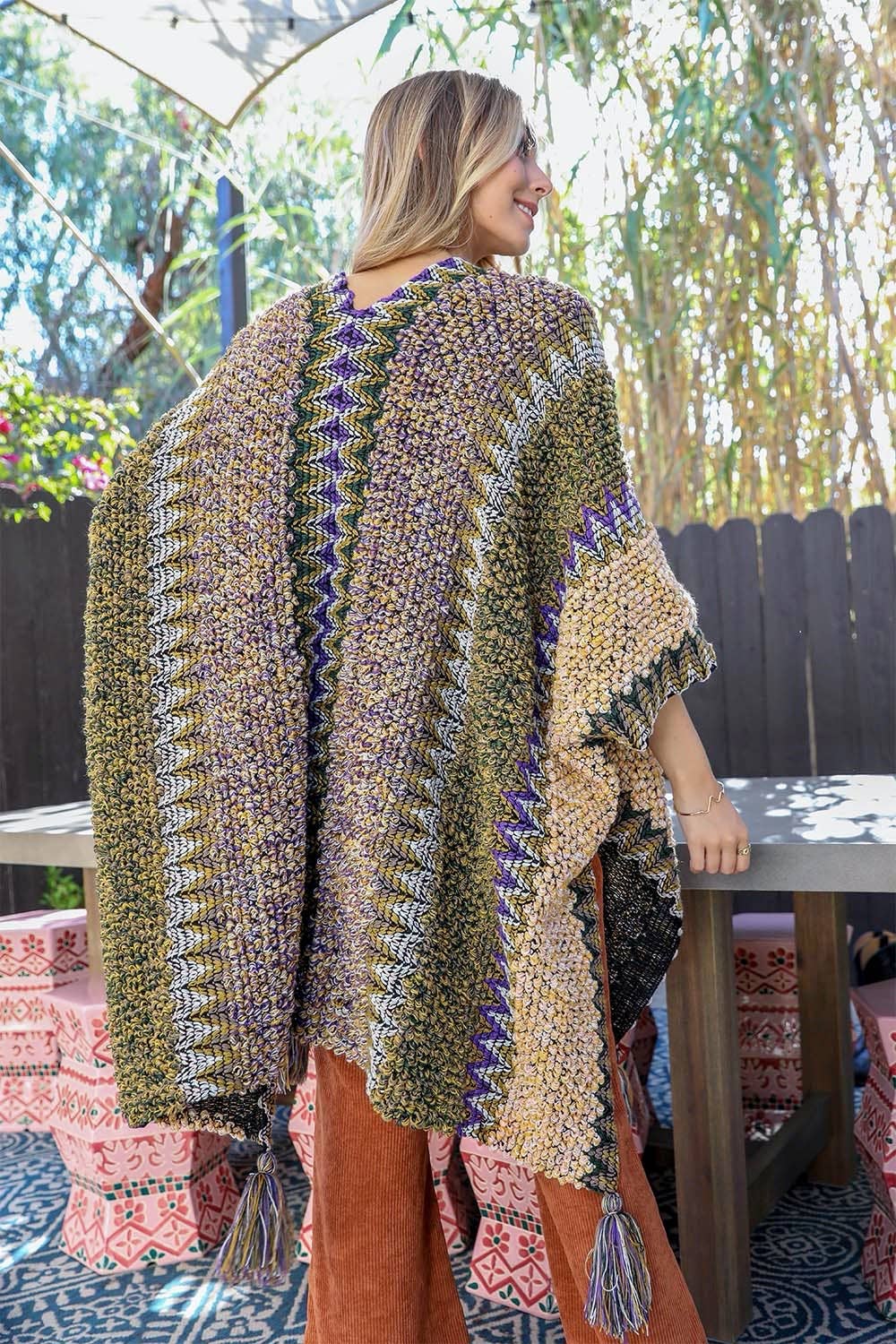 Western Colorful Crochet Patterned Ruana