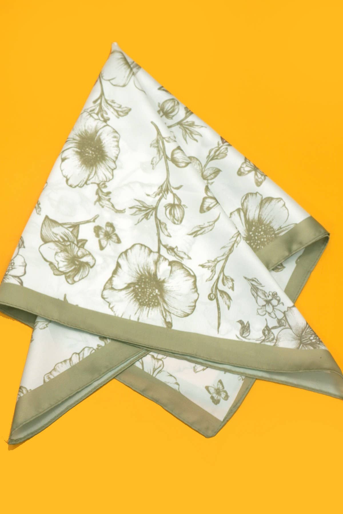 Olive Petite Flower Print Silky Feel Bandana Scarf