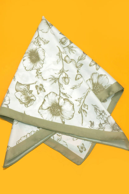 Olive Petite Flower Print Silky Feel Bandana Scarf