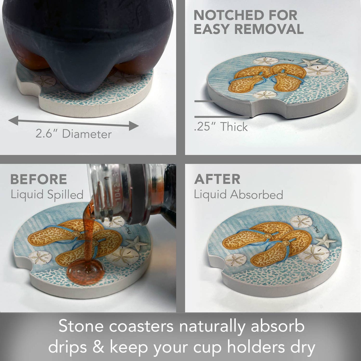 Key Largo Sandals Absorbent Stone Car Coaster 1 Pk