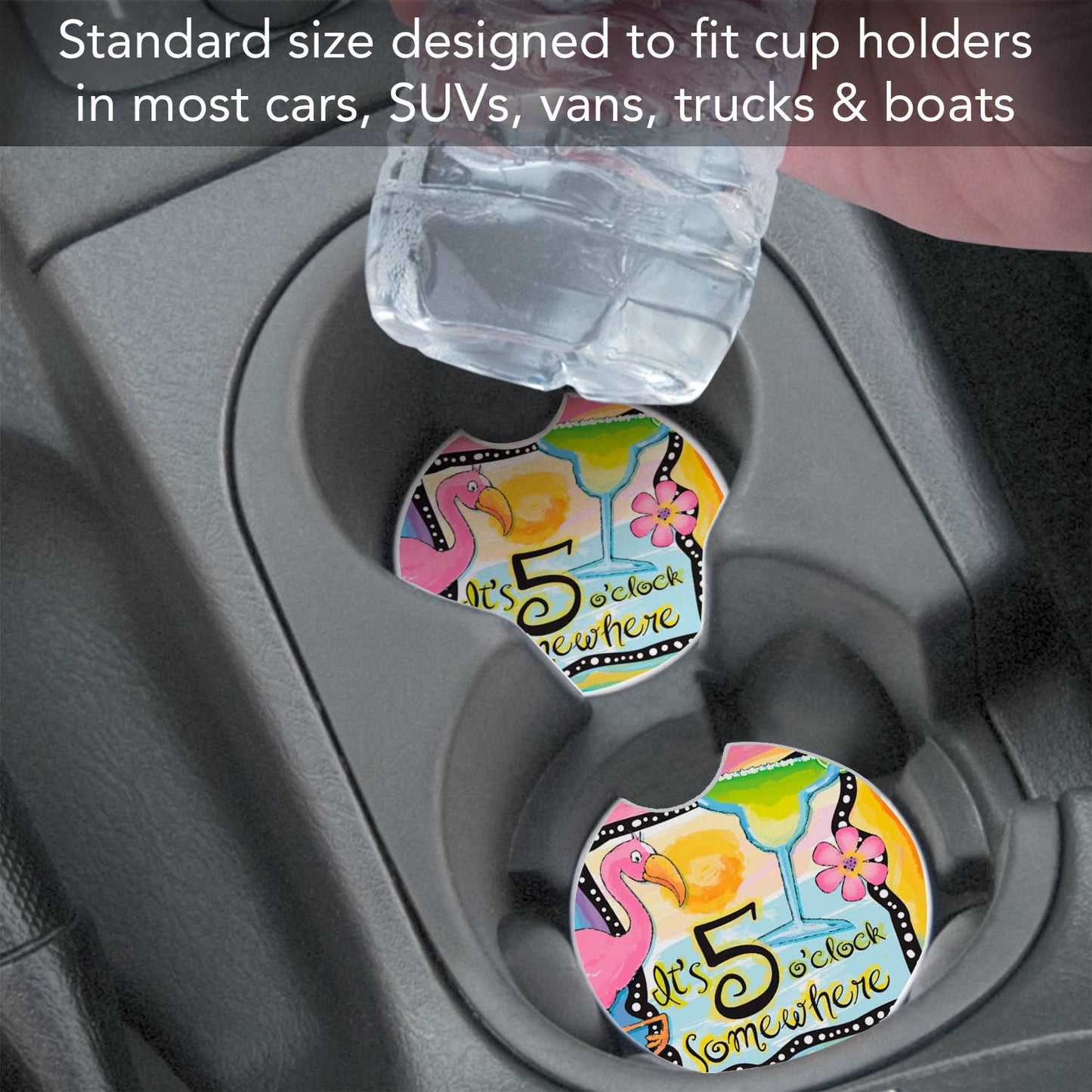 Five O'Clock Somewhere Absorbent Stone Car Coaster 1 Pk