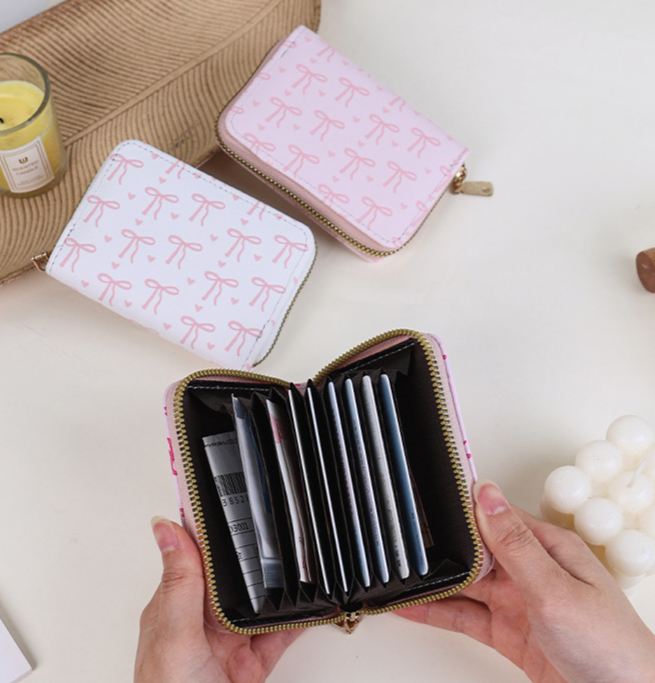 White Bow Print Card Wallet