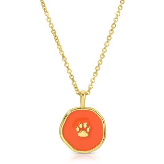 Orange Paw Print Pendant Necklace