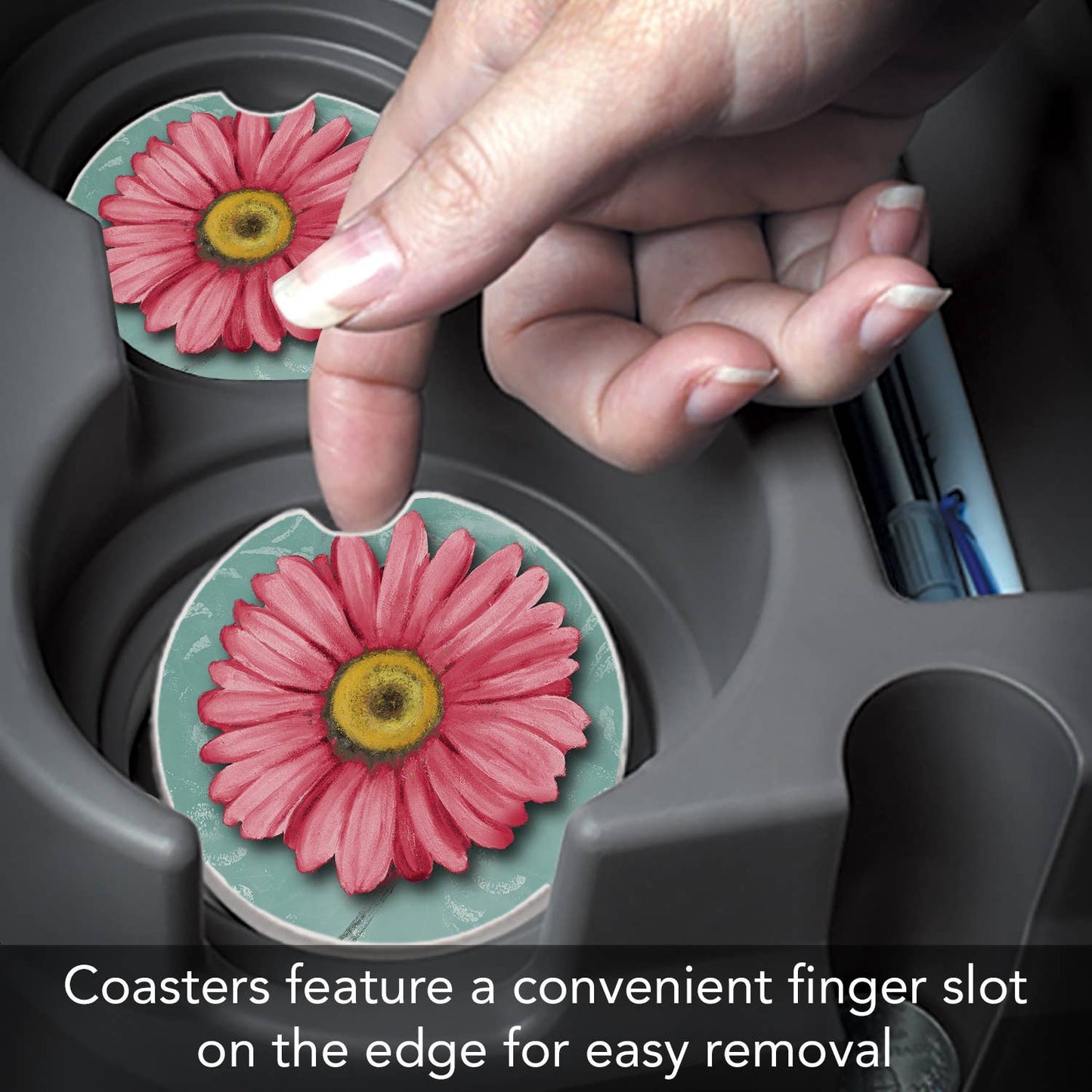 Blooming Daisy Absorbent Stone Car Coaster 1 Pk