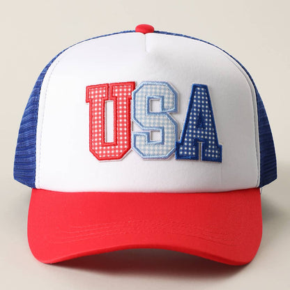 USA Patch Mesh Trucker Hat: WHITE/RED/BLUE