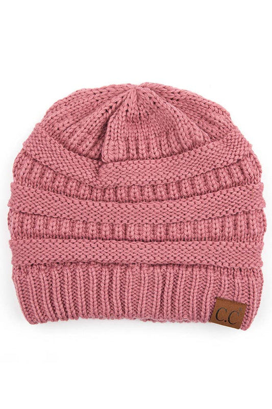 Dusty Rose Cable Knit Classic Beanie Winter Hat