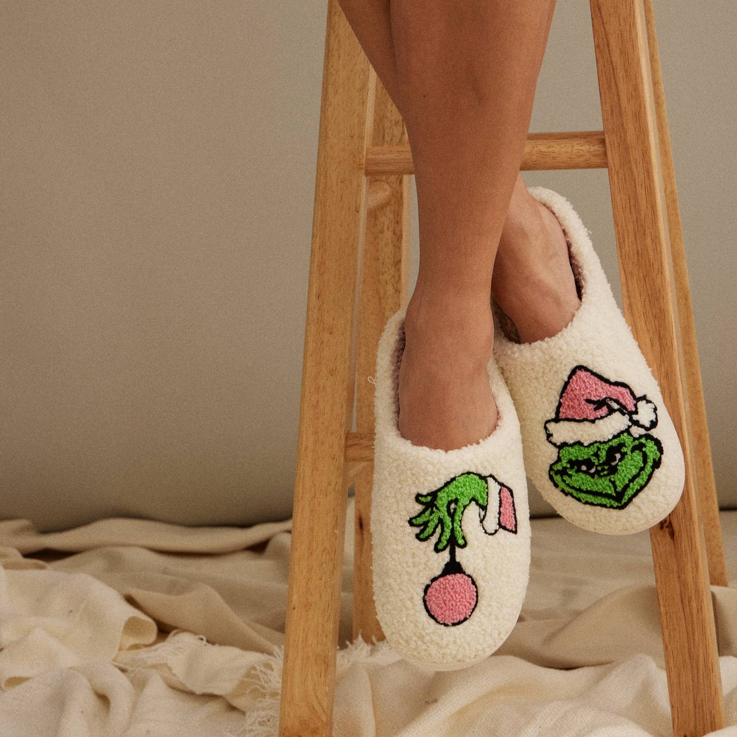 Whimsical Christmas Grinch Home Slippers