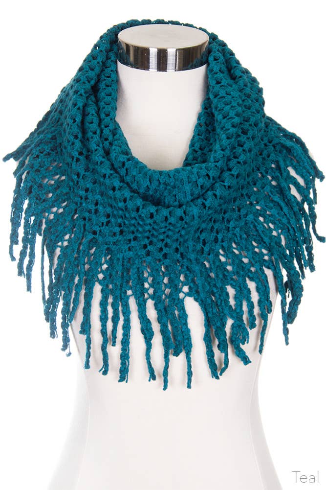 Teal Two Tone Tube Scarf with Fringe