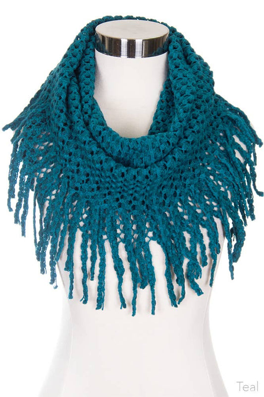 Teal Two Tone Tube Scarf with Fringe