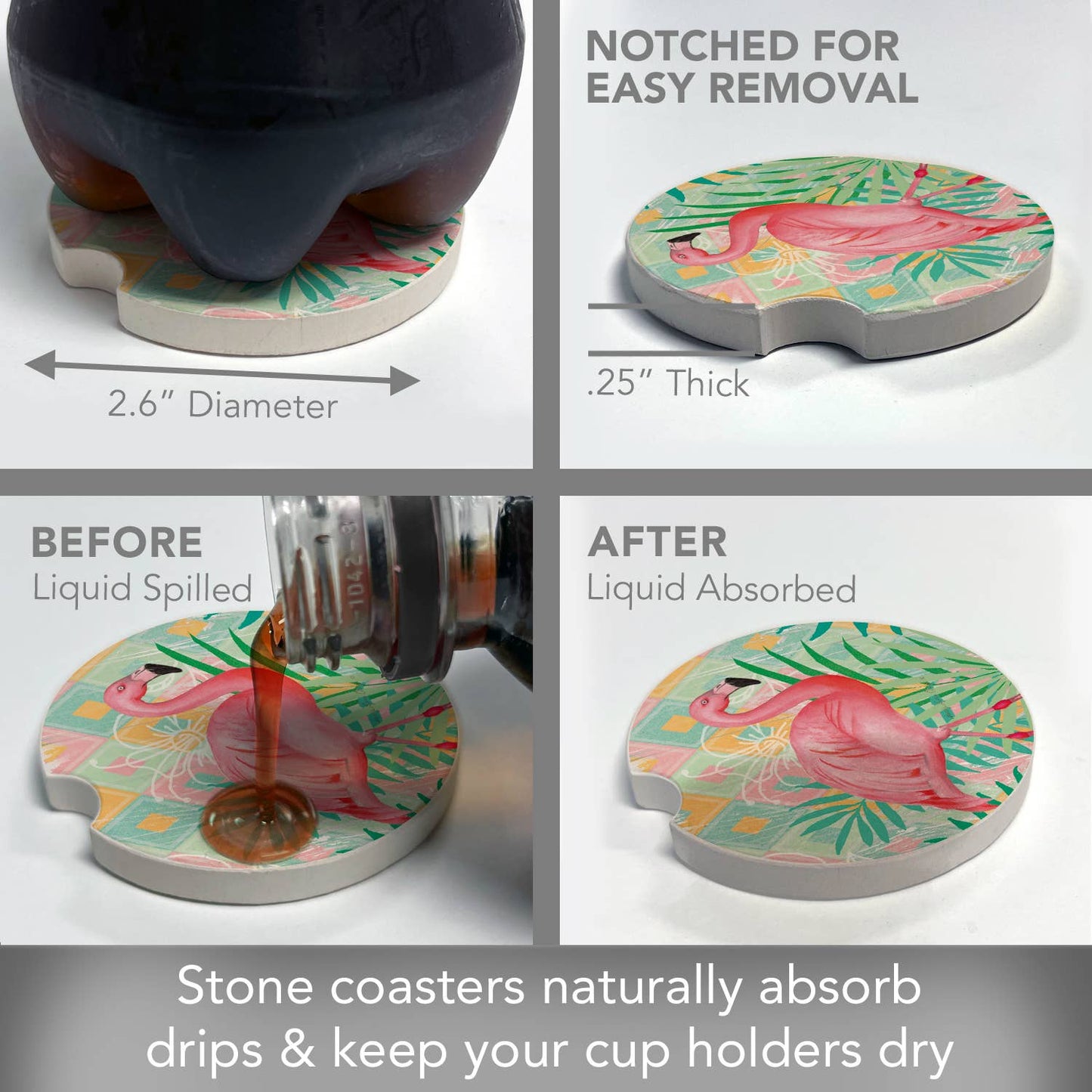 Diamond Flamingo Absorbent Stone Car Coaster 1 Pk
