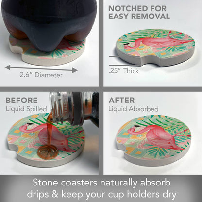 Diamond Flamingo Absorbent Stone Car Coaster 1 Pk