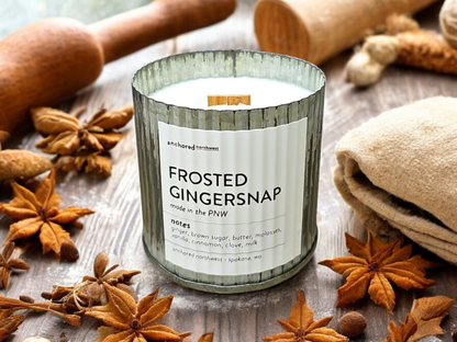 Frosted Gingersnap Rustic Vintage Wood Wick Fall Candle: 10oz