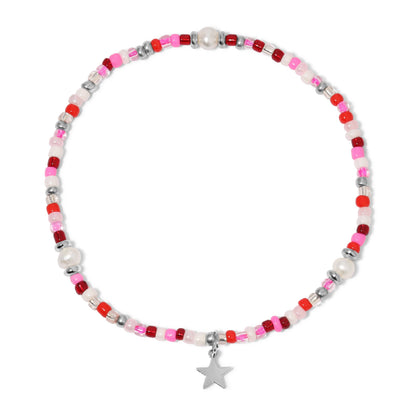 Flamingo (Pink-Red) Seed Beads and Pearls Ankle Bracelet