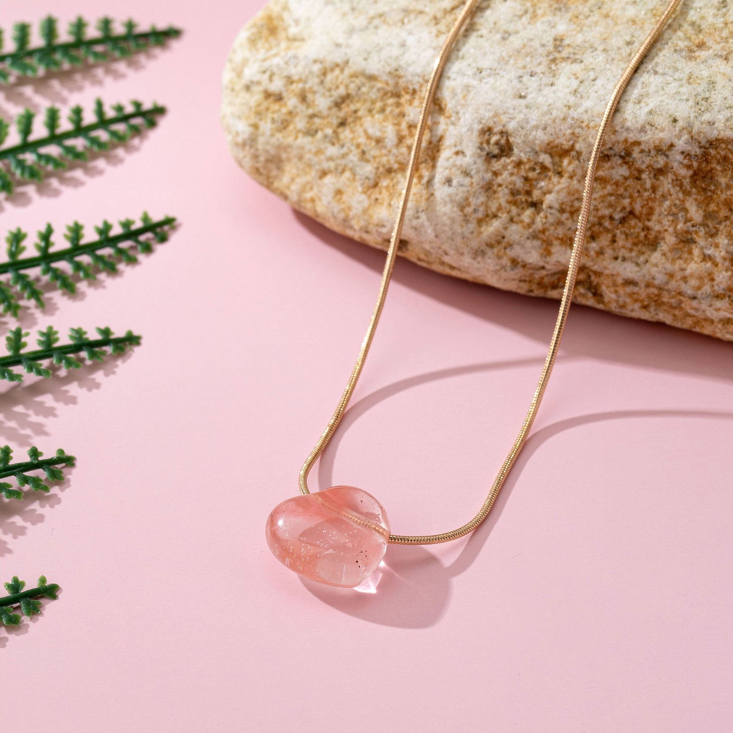 Natural Stone Heart Charm Necklace