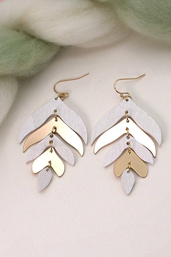 Wood & Metal Mix Leaf Drop Earrings