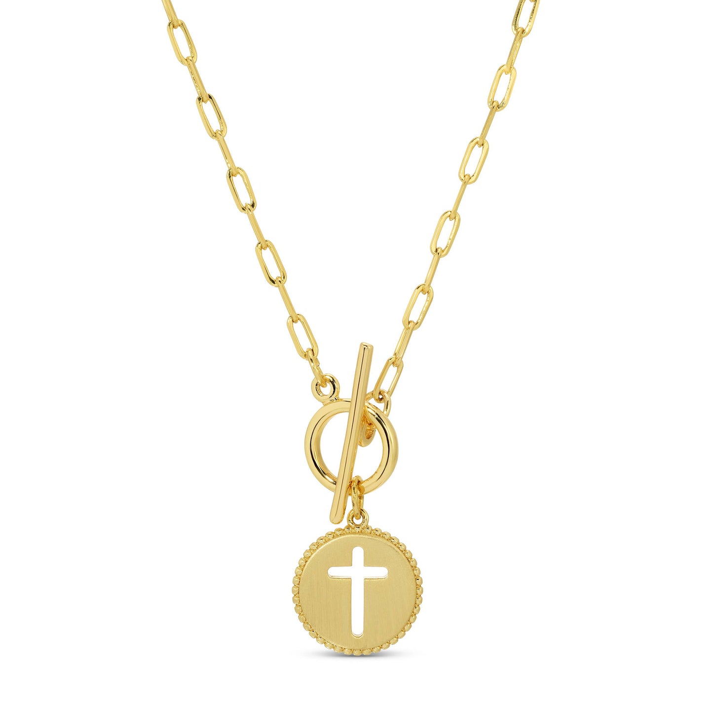 Gold Cross Paperclip Toggle Necklace