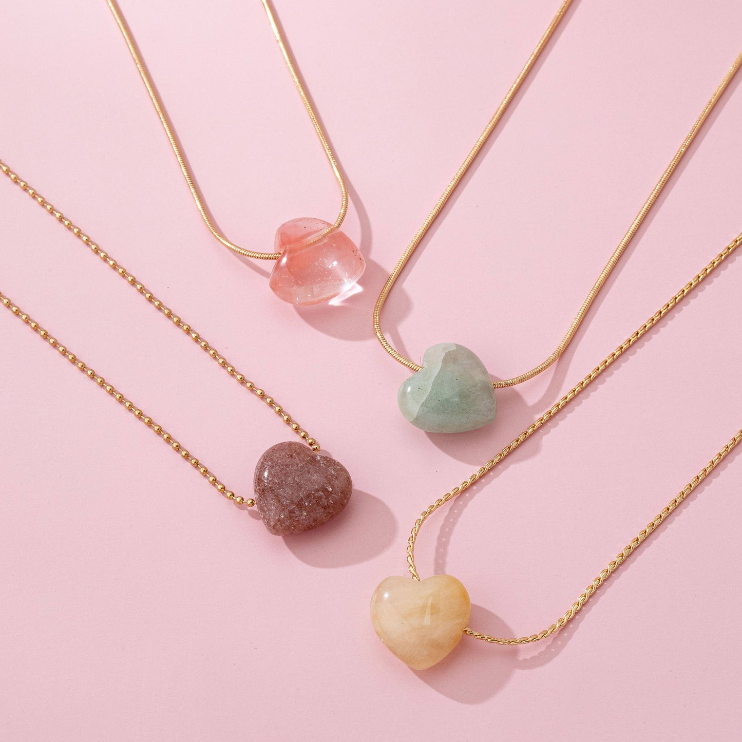 Natural Stone Heart Charm Necklace