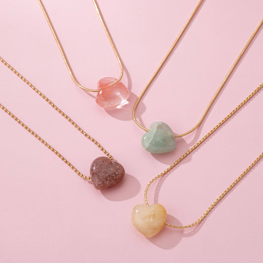 Natural Stone Heart Charm Necklace