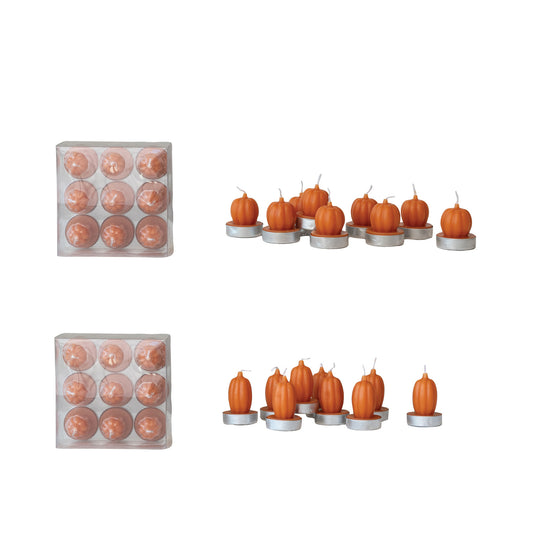 Unscented Pumpkin Shaped Tealights in Box, Set of 9, 2 Styles