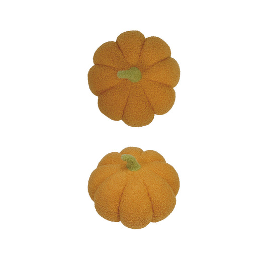 Bouclé Fabric Pumpkin Shaped Pillow, Yellow & Green