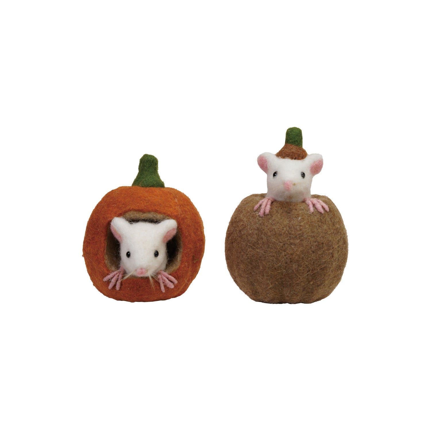 4" Round x 5-1/2"H Handmade Wool Felt Pumpkin with Mouse, 2 Styles