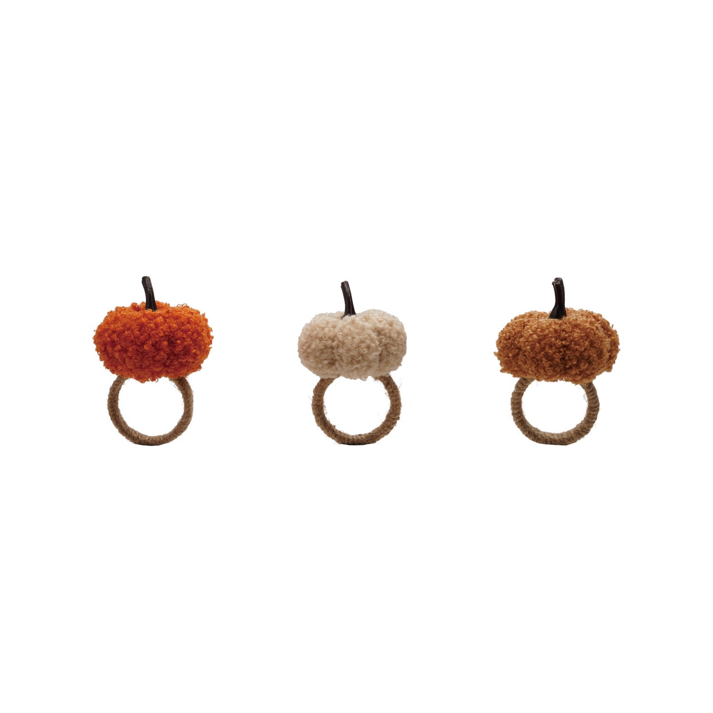 2" Round x 3"H Bouclé Fabric & Jute Pumpkin Napkin Ring, 3 Colors