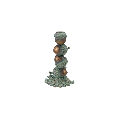 Resin Stacked Acorns Taper Holder, Verdigris & Copper Finish