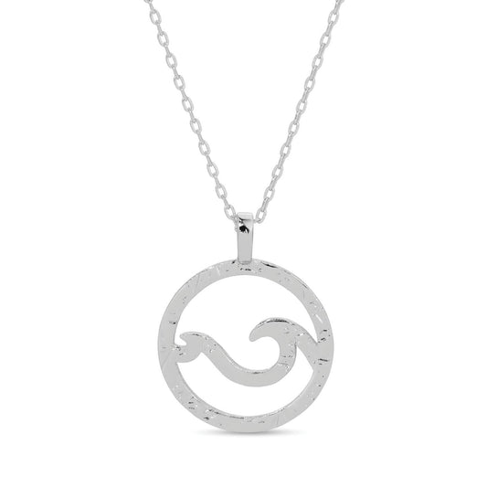 Double Wave Pendant Necklace: Silver