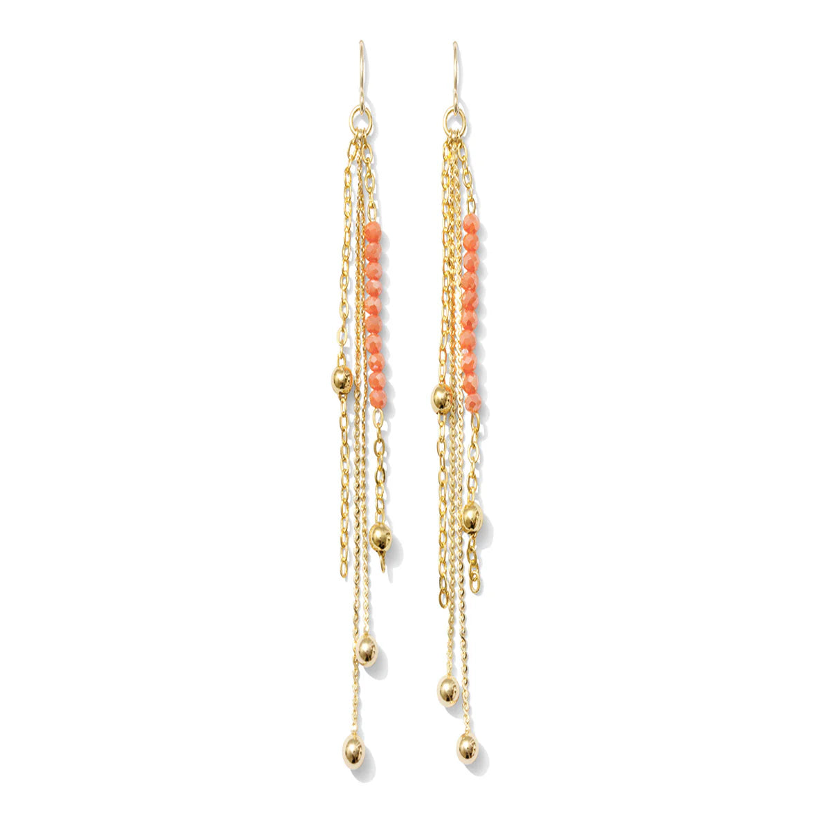 Coral & Gold Long Earring with a Pop of Color