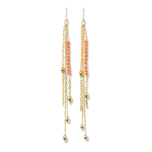 Coral & Gold Long Earring with a Pop of Color