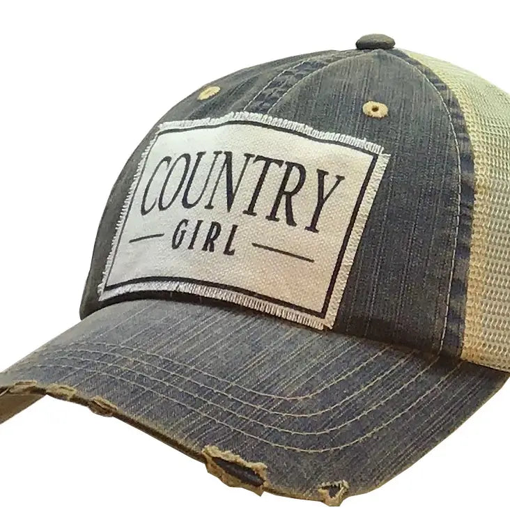 Country Girl Distressed Trucker Hat