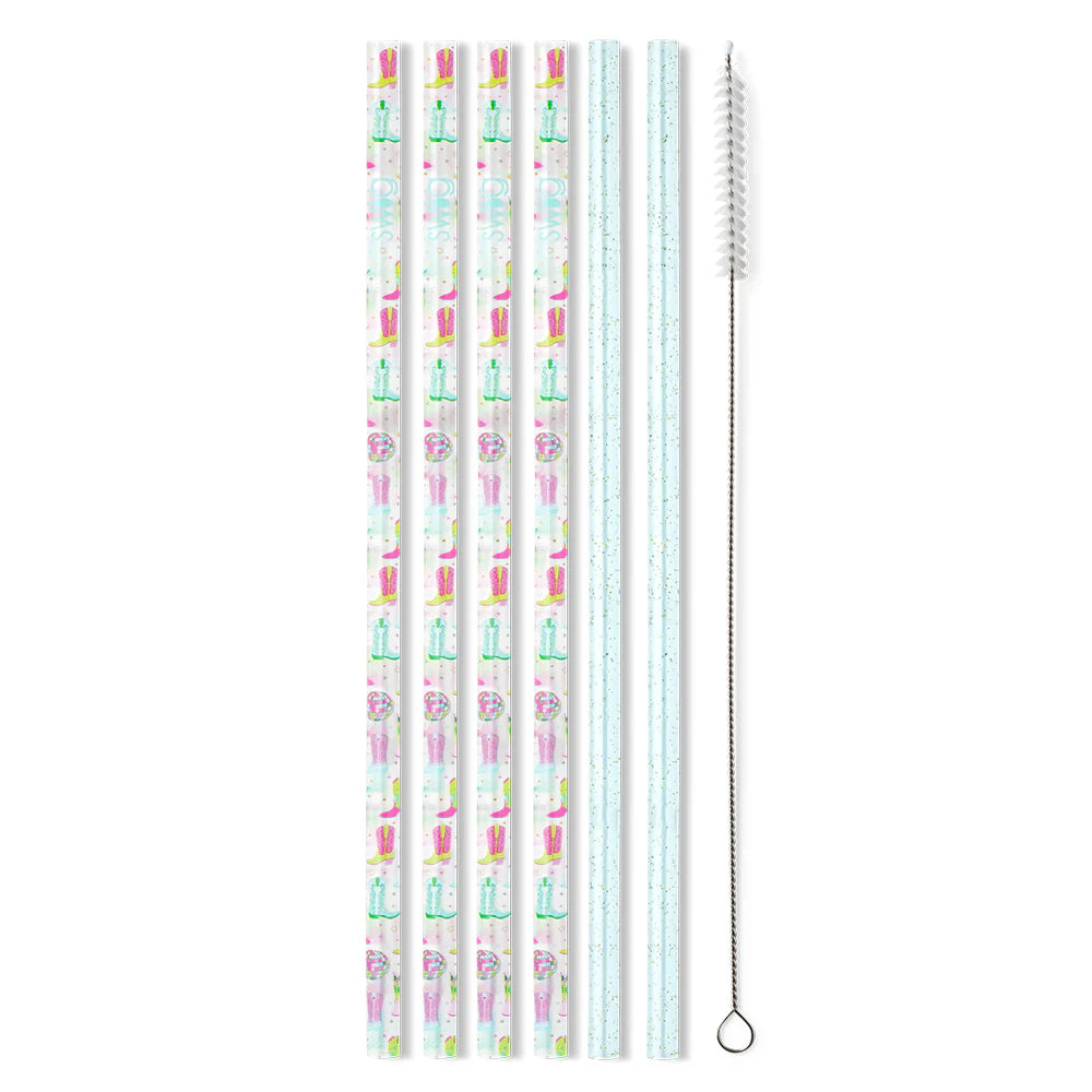 Disco Cowgirl & Aqua Glitter Reusable Straw Set