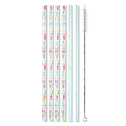 Disco Cowgirl & Aqua Glitter Reusable Straw Set