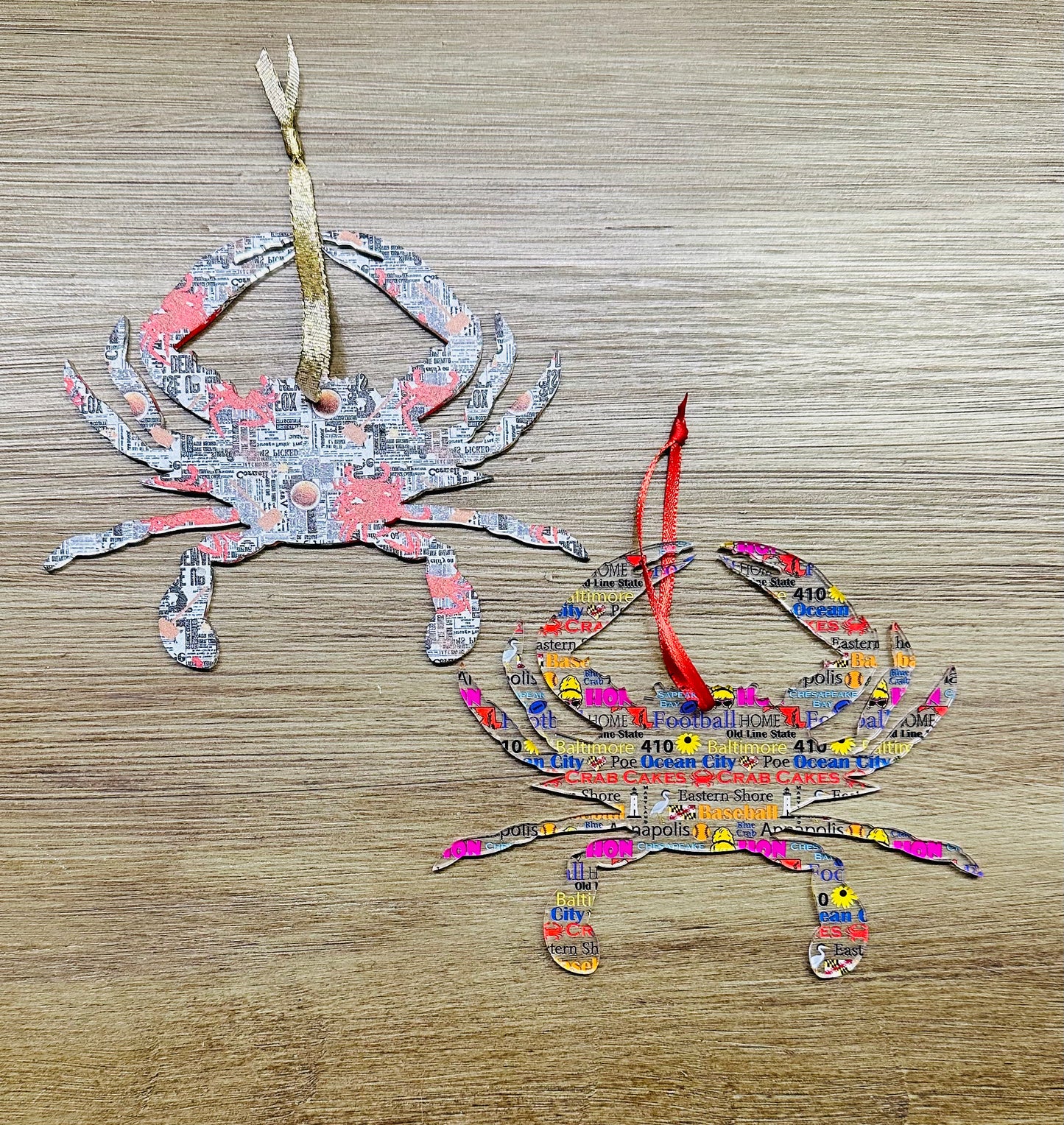 Acrylic Crab Ornaments (Ribbons Vary)