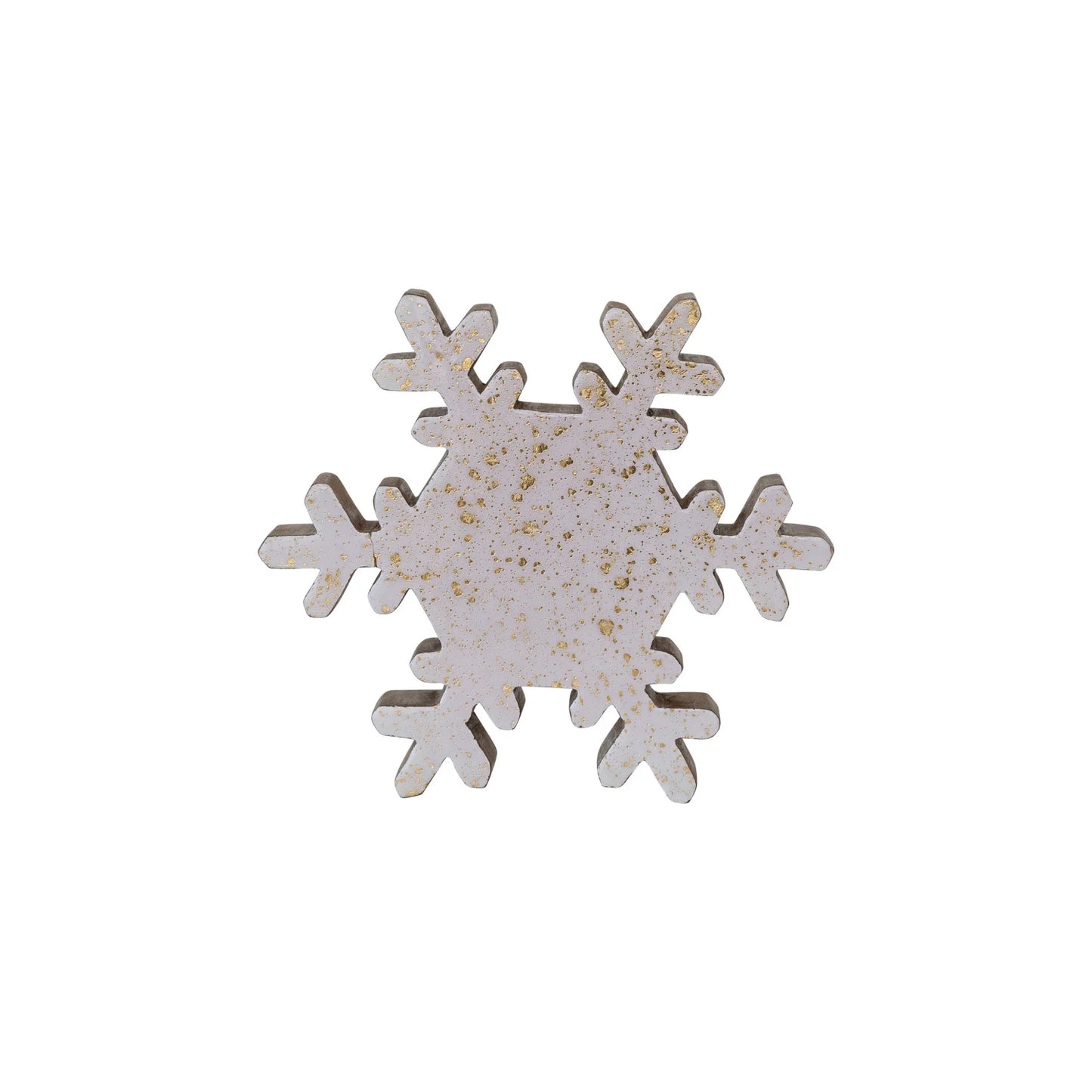 Handmade Enameled Mango Wood Snowflake w/ Gold Splatter, Cream Color & Natural