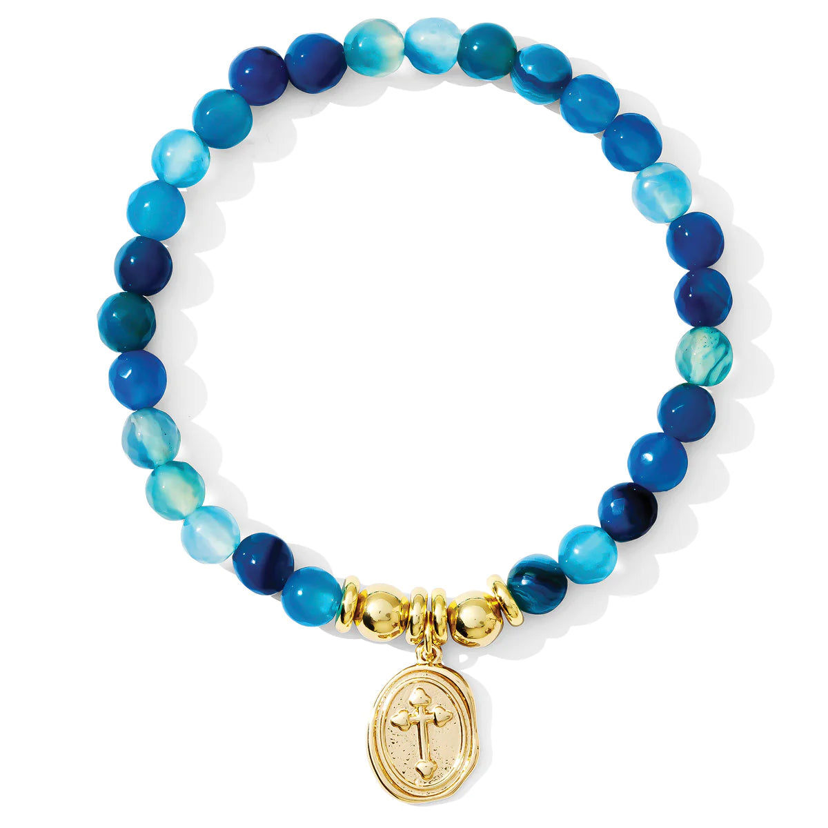 Stretch Stone Bracelet With Cross Charm (More Colors)