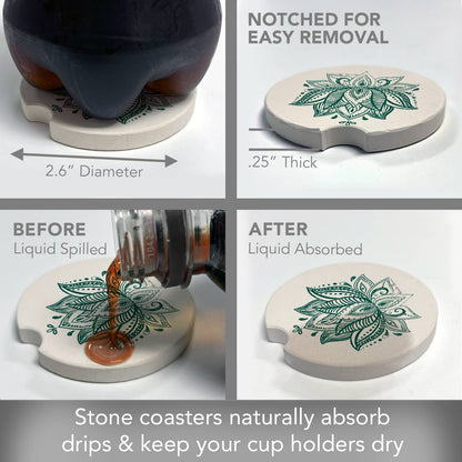 "Lotus Sketch" Absorbent Stone Car Coaster 1pk