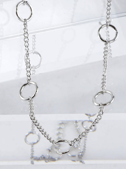 16 Inch Brass Circle Station Chain Necklace: White Gold Dipped