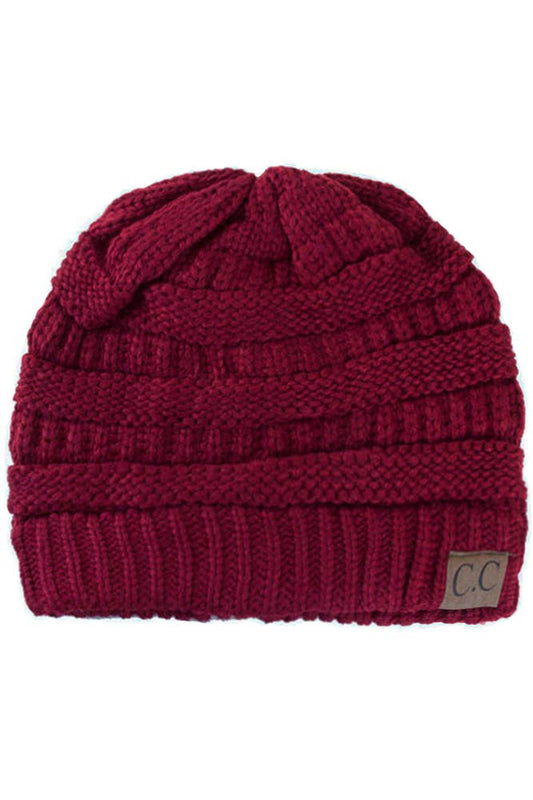 Maroon Cable Knit Classic Beanie Winter Hat